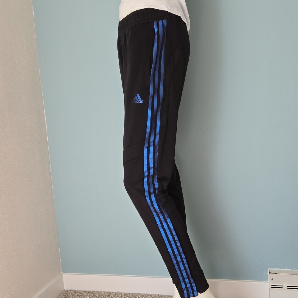 Adidas Black Track Pants with Blue Accents